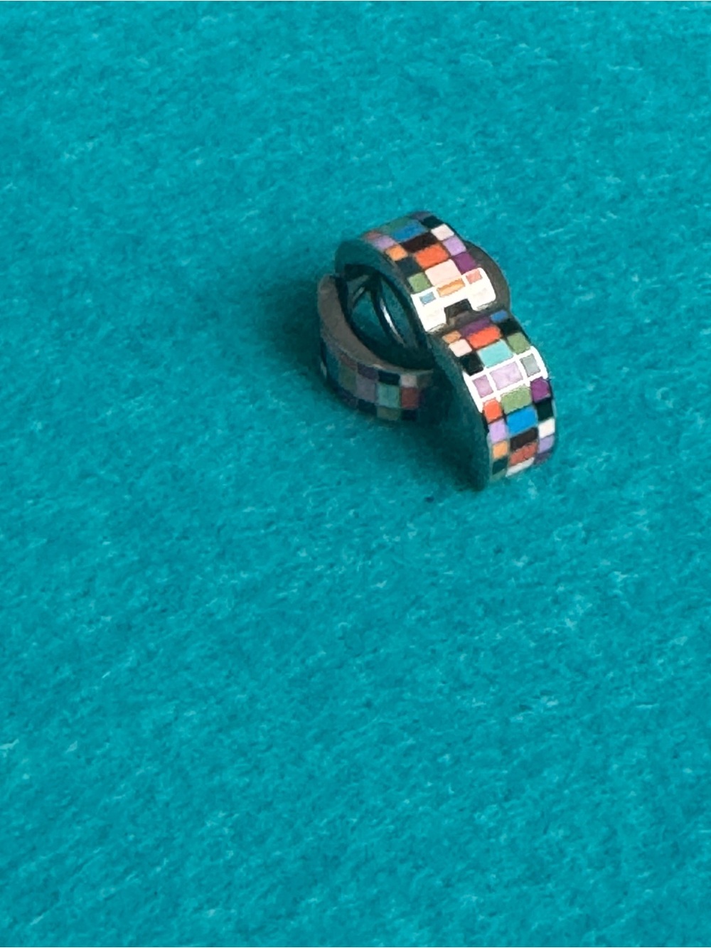 Multicolor Mosaic Hoop Earrings - Colorful Enamel Huggies 0197